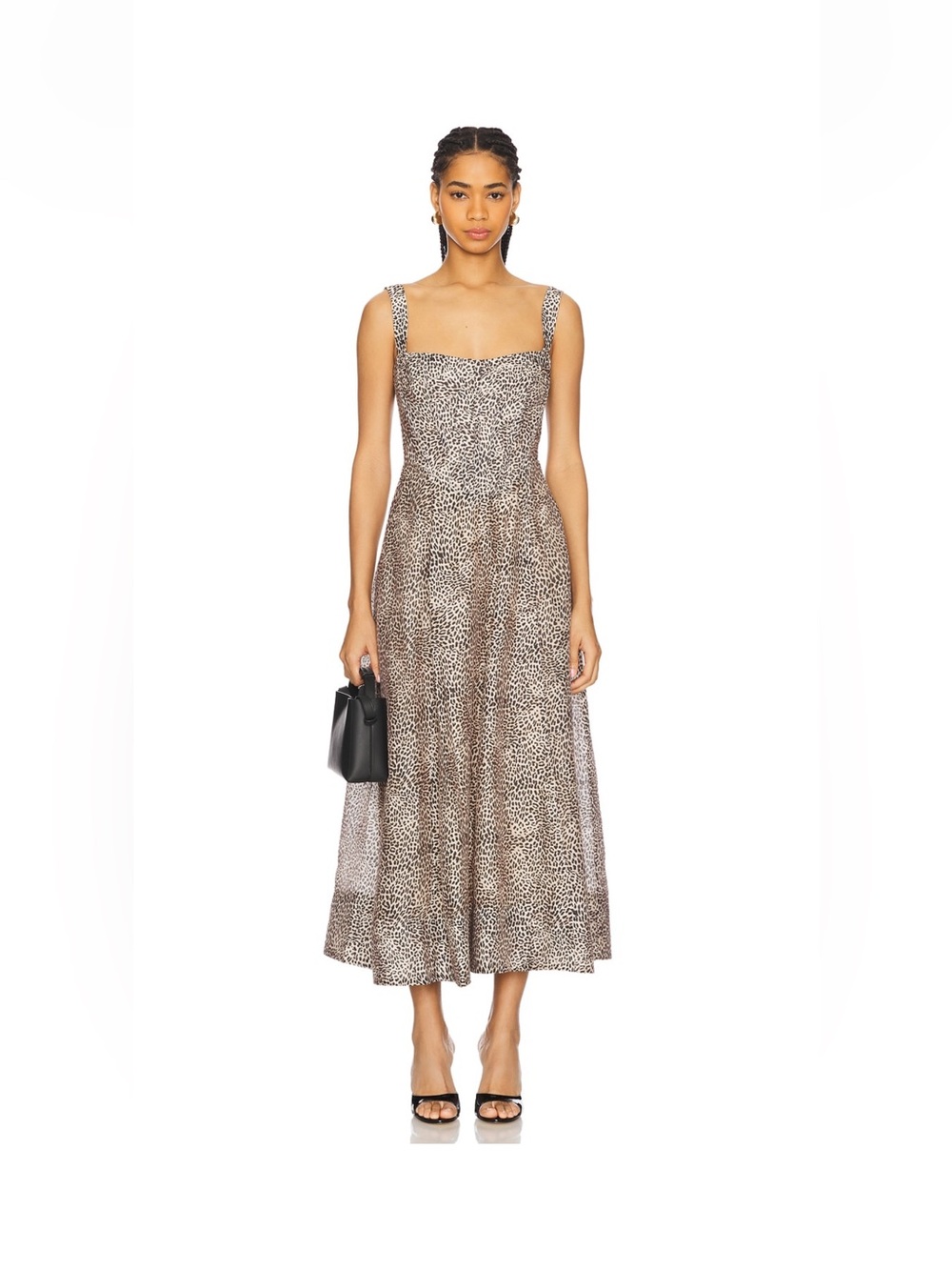 Lilah Corset Midi Dress in Brown Leopard size small